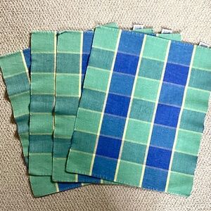 Vtg XOCHI 4 Woven Plaid Cloth Placemats Dining Blue Green made in India 14x17”
